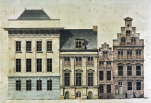 31324 Afbeelding van de zijgevel van het stadhuiscomplex aan het Oudkerkhof te Utrecht, bestaande uit (van links naar ...