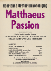 297-A Matthaeus Passion, Affiche houdende de aankondiging van de Heerlense Oratoriumvereniging en het Limburgs ...