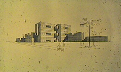 507-0633 Tentoonstelling Stadsgalerij, tekening wooncomplex Bandplan (1957), 2001.