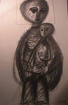 507-0662 Zwart-wit schets, vrouw met kind, ca. 1956.