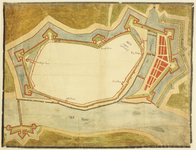 525 Zonder titel Deventer Vestingwerken, getekend en gekleurd. , 1586-08-30