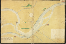 814 Zonder titel Kaart van de Rijn, vanaf Emmerik tot en met de afsplitsing van Waal en Oude Waal; kaart bestaande uit ...
