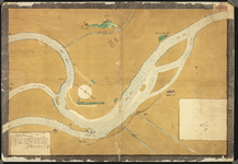 816 Zonder titel Kaart van de Rijn, vanaf Emmerik tot en met de afsplitsing van Waal en Oude Waal; kaart bestaande uit ...