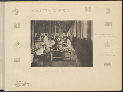 5100 -0041 Het uitzoeken van gebundelde tabak in een fermenteerschuur van de Landbouw Maatschappij Oud-Djember, 1894 - 1909