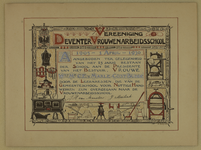 1007 Deventer - Oorkonde VrouwenarbeidschoolOorkonde aangeboden aan Wed. Mr. C.E. van Marle Cost Budde op 1 april 1930, ...