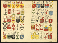446 Zonder titel Wapenkaart met wapens van 50 Deventer geslachten, getekend en gekleurd. De bovenste 20 wapens zijn van ...