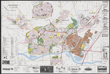 87 Deventer en omgeving, (linksboven) Plattegrond van Deventer. Fraai gekleurde kaart van de stad Deventer met kernen ...
