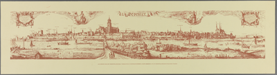 97 Deventer Stadsaanzicht Deventer (nadruk). Zeer gedetailleerde voorstelling van Deventer gezien vanaf de Worp, l.b. ...