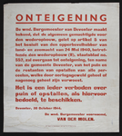 4 Letteraffiche uit Deventer van waarnemend burgemeester Van der Molen, dat de gemeente overgaat tot onteigening van ...