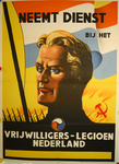 70022 Beeldaffiche dat Nederlandse jongens en mannen opriep op lid te worden van het vrijwilligerslegioen. Felgele ...