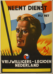 70023 Beeldaffiche dat Nederlandse jongens en mannen opriep op lid te worden van het vrijwilligerslegioen. Felgele ...