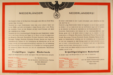 70035 Roodomrande letteraffiche met de oproep voor Nederlands in twee talen (Duits en Nederlands) om zich aan te ...