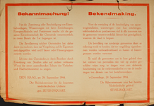 70078 Tweetalig (Duits en Nederlands) letteraffiche met mededelingen van Seyss-Inquart. De letters zijn in oranje, een ...