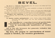 70117 Letteraffiche met de volgende tekst: 'Bevel. Op bevel der Duitsche Weermacht moeten alle mannen in den leeftijd ...