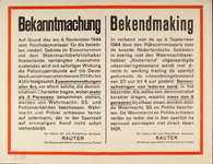 70143 Letteraffiche met Nederlandse en Duitse tekst. ' In verband met de op 4 September 1944 door den Rijkscommissaris ...