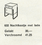 425 Nachtkastje met lade. Gelakt en verchroomd, 01-01-1954 - 31-12-1954