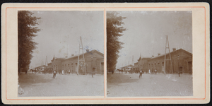 60 Stationsplein, oude station Staatsspoor, circa 1900. Stereokaart met rode rand, 1900-01-01
