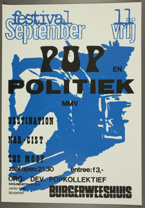 112 September Festival Pop en Politiek m.m.v.Destination, Nar-cist en The Moof.Entree F.3,-.Aantal bezoekers: ...