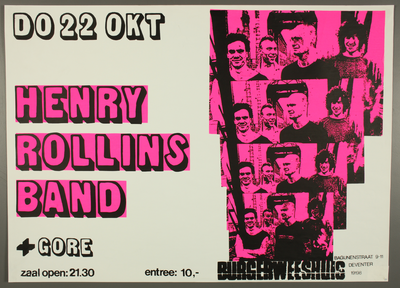 119 Aankondiging optreden Henry Rollins Band met in het bijprogramma Gore .Entree: F.10,-Aantal bezoekers: 146, 1987-10-22