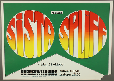 123 Aankondiging optreden van de reggae-band Sista Spliff.Entree: F.8,50.Aantal bezoekers: 140, 1987-10-23