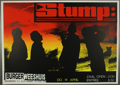 148 Aankondiging optreden van de Engelse groep Stump.Entree: F.8,50., 1988-04-14