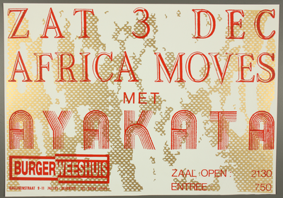 189 Aankondiging optreden van de Afrikaanse band Aya Kata.Entree: F.7,50.Aantal bezoekers: 60, 1988-12-03
