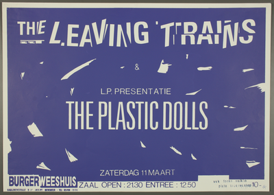 217 Aankondiging optreden van de bands The Leaving Trains en Plastic Dolls.Entree: F.12,50.Aantal bezoekers: 122, 1989-03-11