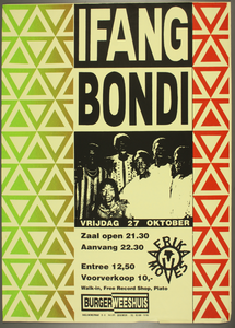 260 Aankondiging concert van de band Ifang Bondi uit Gambia.Muziekstijl: Afrikaans.Entree: F.12,50 (voorverkoop ...