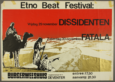 264 Aankondiging Etno Beat Festival met o.a. optredens van de band Dissidenten (29-11) en de Afrikaanse band Fatala ...