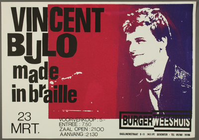 290 Aankondiging optreden van de cabaretier Vincent Bijlo.Entrée: F.7,50 (voorverkoop 5,-).Aantal bezoekers: 68, 1990-03-23