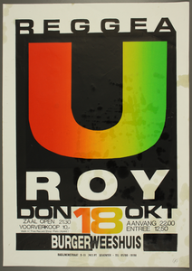 326 Aankondiging optreden van U - Roy & Kotch (ingelast concert).Muziekstijl: reggae.Entrée: F.12,50.Aantal bezoekers: ...