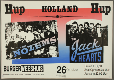 328 Aankondiging optreden van de bands The Nozems en The Jack of Hearts.The Nozems, Nederlandse groep 1988-1993, ...
