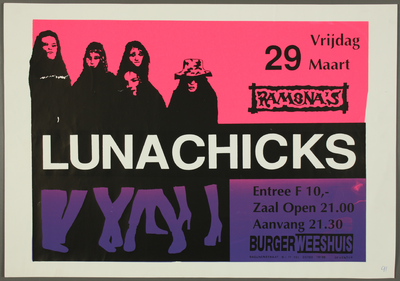 360 Aankondiging optreden van de vrouwenpunkrockband Lunachicks uit New York.In het voorprogramma de groep ...