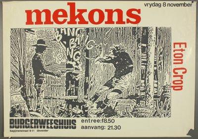 48 Aankondiging optreden van de bands The Mekons en Eton Crop.Entree: F. 8,50, 1985-11-08
