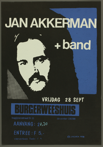5 Aankondiging optreden van Jan Akkerman & band.Entree F.5,-Dykemen prod., 1984-09-28