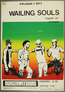 6 Aankondiging optreden van de Jamaicaanse band Wailing Souls.Muziekstijl: ReggaeEntree F.10,-Dykemen prod., 1984-10-05