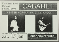 608 Aankondiging optreden finalisten Leids Cabaret Festival 1993.Entree: F.10,- (vvk 8,50).Aantal bezoekers: 42, 1994-01-15