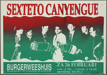 615 Aankondiging optreden van de groep Sexteto Canyengue met Carel Kraayenhof. Muziekstijl: tango.Entree: F.12,50 (vvk ...