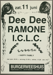 635 Aankondiging optredens van Dee Dee, Ramone, I.C.L.C. + Happy Family.Entree: F.17,50 (vvk. 15,-).