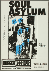 659 Ankondiging optreden van de Amerikaanse rockband Soul Asylum, met in het voorprogramma Shark Taboo. Entree: F.8,50. ...