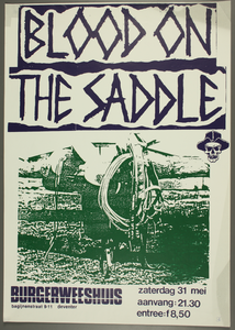 73 Aankondiging optreden van de groep Blood on the Saddle.Entree: F.8,50.Aantal bezoekers: 125, 1986-05-31