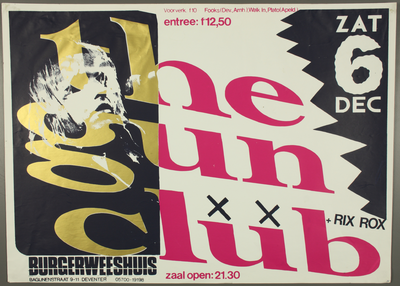 81 Aankondiging optreden van The Gun Club, met in het voorprogramma Rix Rox.Entree: F.12,50.Aantal bezoekers: 413, 1986-12-06