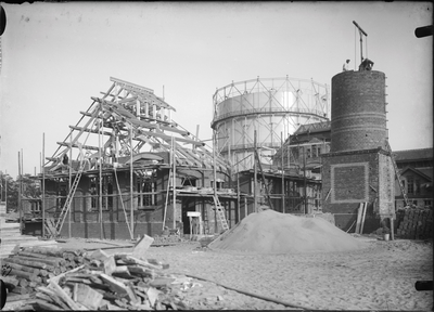 724 Gasfabriek, bouw. Achtergevel administratiegebouw., 1909-09-16