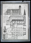 58 Repro van het ontwerp voor de Nicolaas of Bergkerk te Deventer, zijaanzicht en plattegrond. Op achterzijde ...