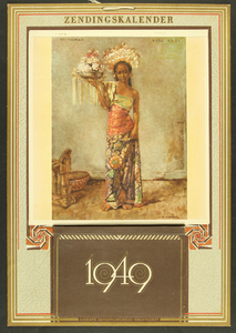 167 Zendingskalender 1949Kalender met prenten van Bali gemaakt door W.G. Hofker; kalenderbladen per week af te ...