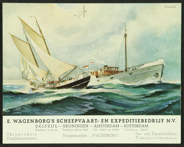 18 E. Wagenborgs Scheepvaart- en Expeditiebedrijf N.V. Delfzijl-Groningen-Amsterdam-RotterdamVloeiblad ongebruikt, met ...