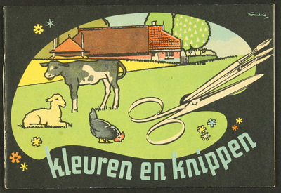 180 Kleuren en knippenKleurboek, omslag en illustraties met dieren op de boerderij door Piet Smeele