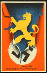 245 Ansichtkaart uit Bevrijdingsreeks, ontwerp van Piet Smeele: de Nederlandse leeuw verscheurt het hakenkruis, 1945-04-01