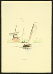 485 Aangekleurde zwartdruk; origineel ontwerp in een reeks van 24 ansichtkaarten: molen bij watertje met schepen, 1934-01-01