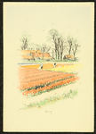 491 Aangekleurde zwartdruk; origineel ontwerp in een reeks van 24 ansichtkaarten: werklieden in bollenveld, 1934-01-01
